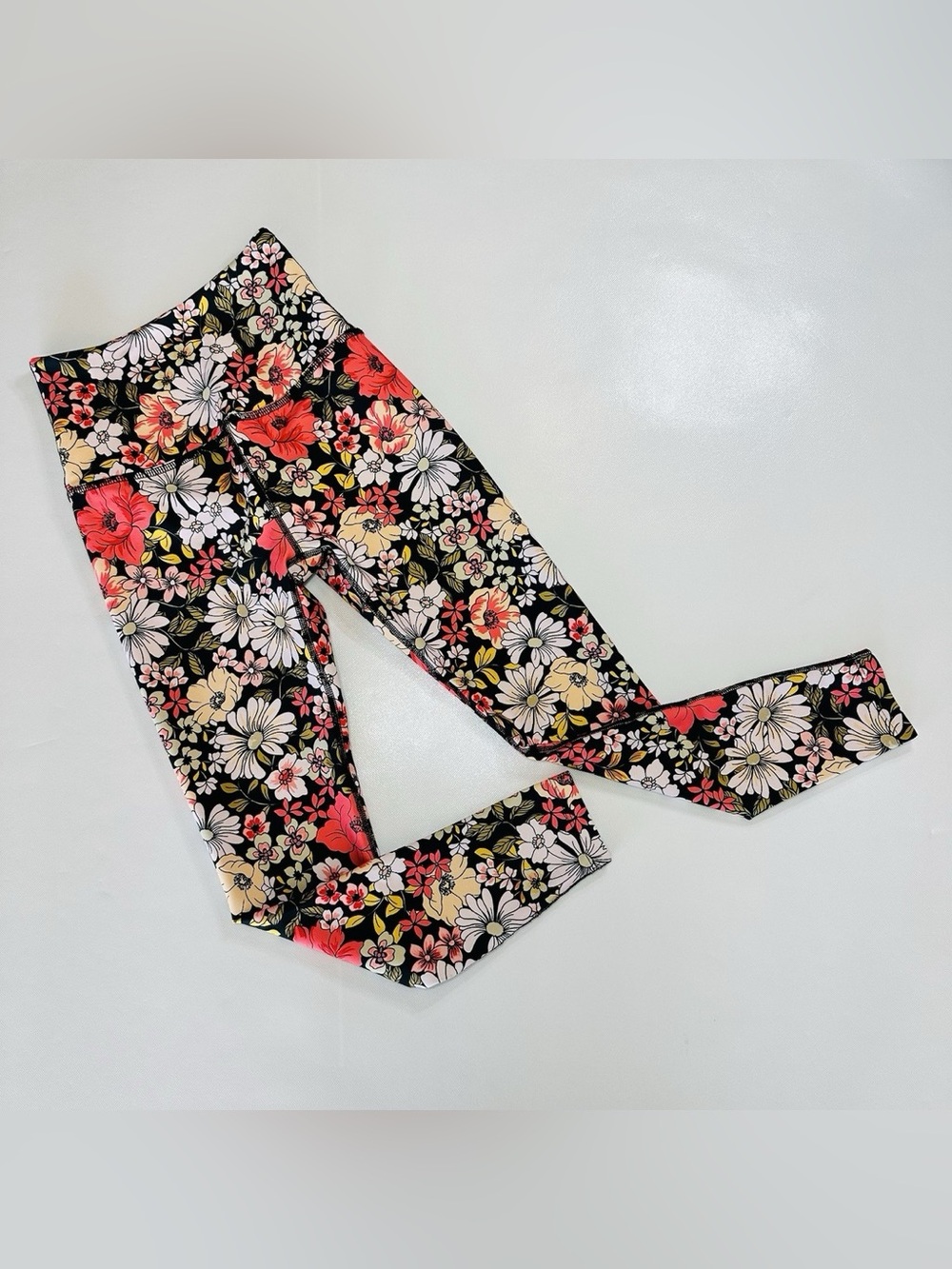 Beyond Yoga Coral & Black Floral High-Waist Leggings